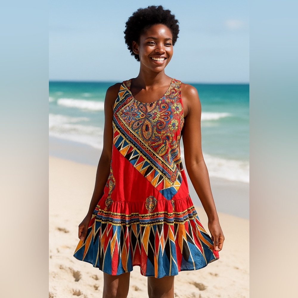 NEW Lovers + Friends Boho Mini Dress Sz XS Pockets Red Paisley Whimsical Beach